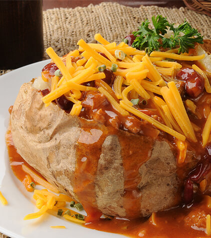 A closeup picture of a jacket potato